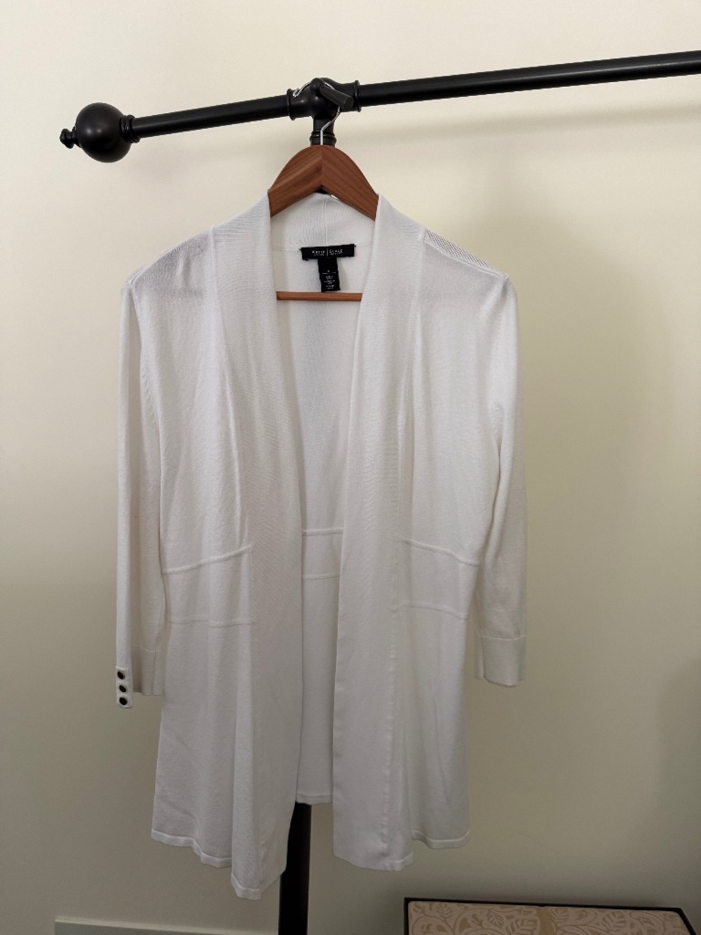 White House Black Market White Open Front Cardigan Sweater 3/4 Sleeve